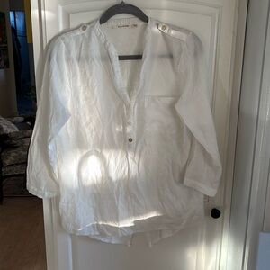 Ellison 3/4 sleeve white sheer 3/4 button down small pocket